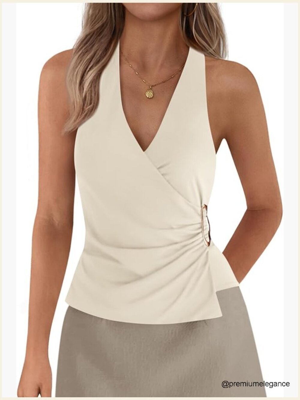 Halter Top Tie Back Sleeveless V Neck Wrap Ruched Slim Fit Summer Tank
